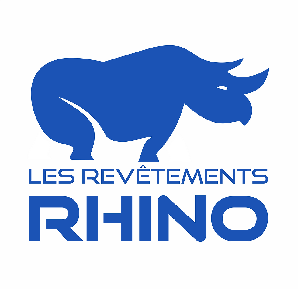 Logo bleu d'un rhinocéros et texte LES REVÊTEMENTS RHINO.