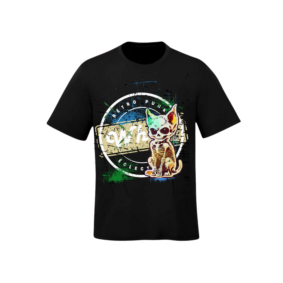 T-shirt noir chien, texte SACO ROUGE AVANT GARDE COUTURE COLLECTION AW24.