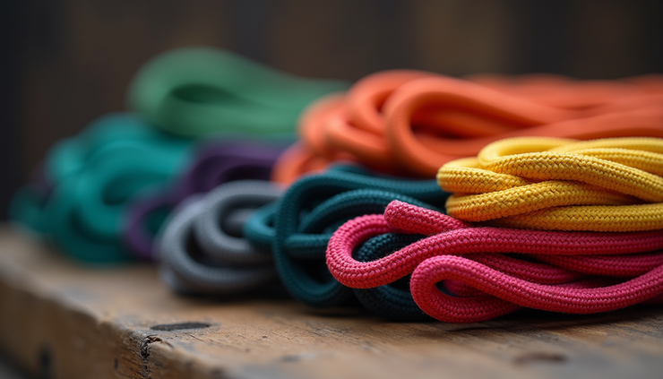 Close-up view of TECEUM heavy duty paracord coiled neatly in vibrant colors