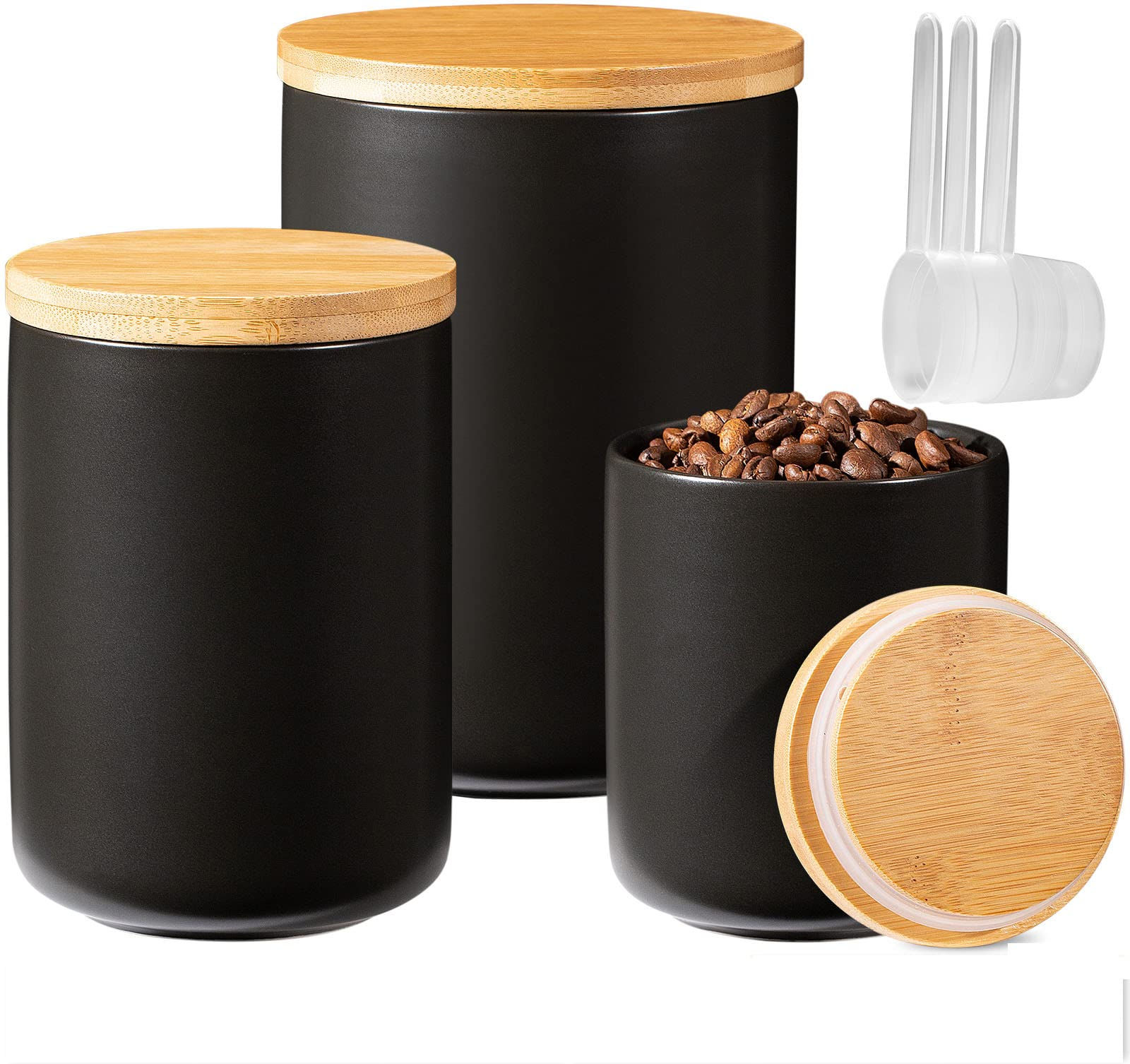 Yangbaga Black Canisters Sets for Kitchen-Set of 3 Kitchen Canisters for Counter