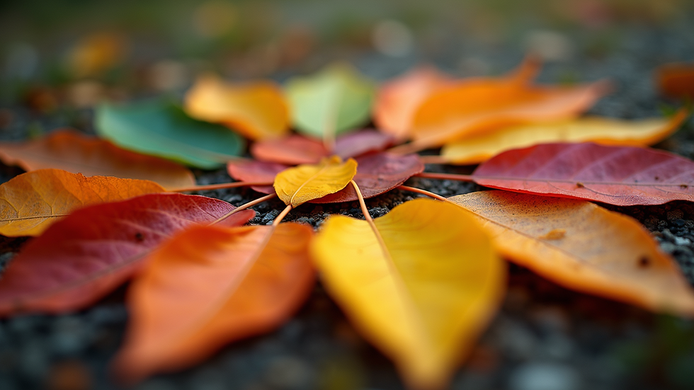 Close-up view of colorful leaves arranged in a circular pattern