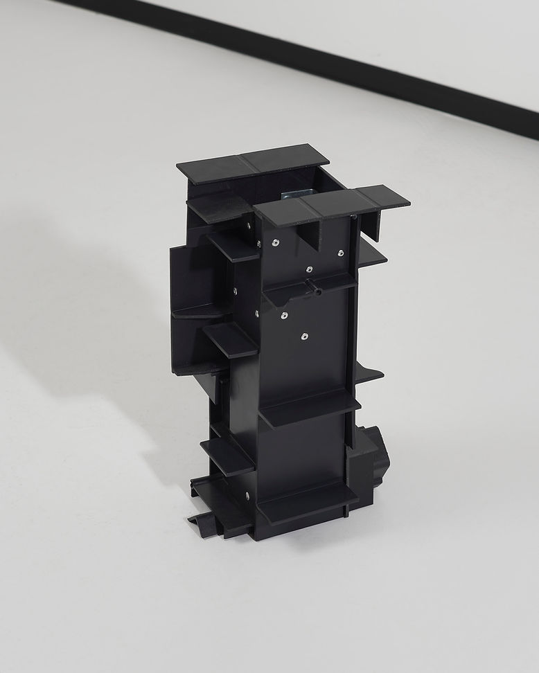 230525 - plastic jeanneret - black stool - black vase - shelves - candle stick - box1473-3