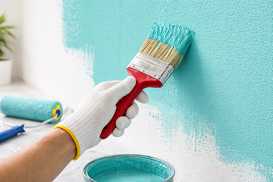 Painting with turquoise on white wall.png