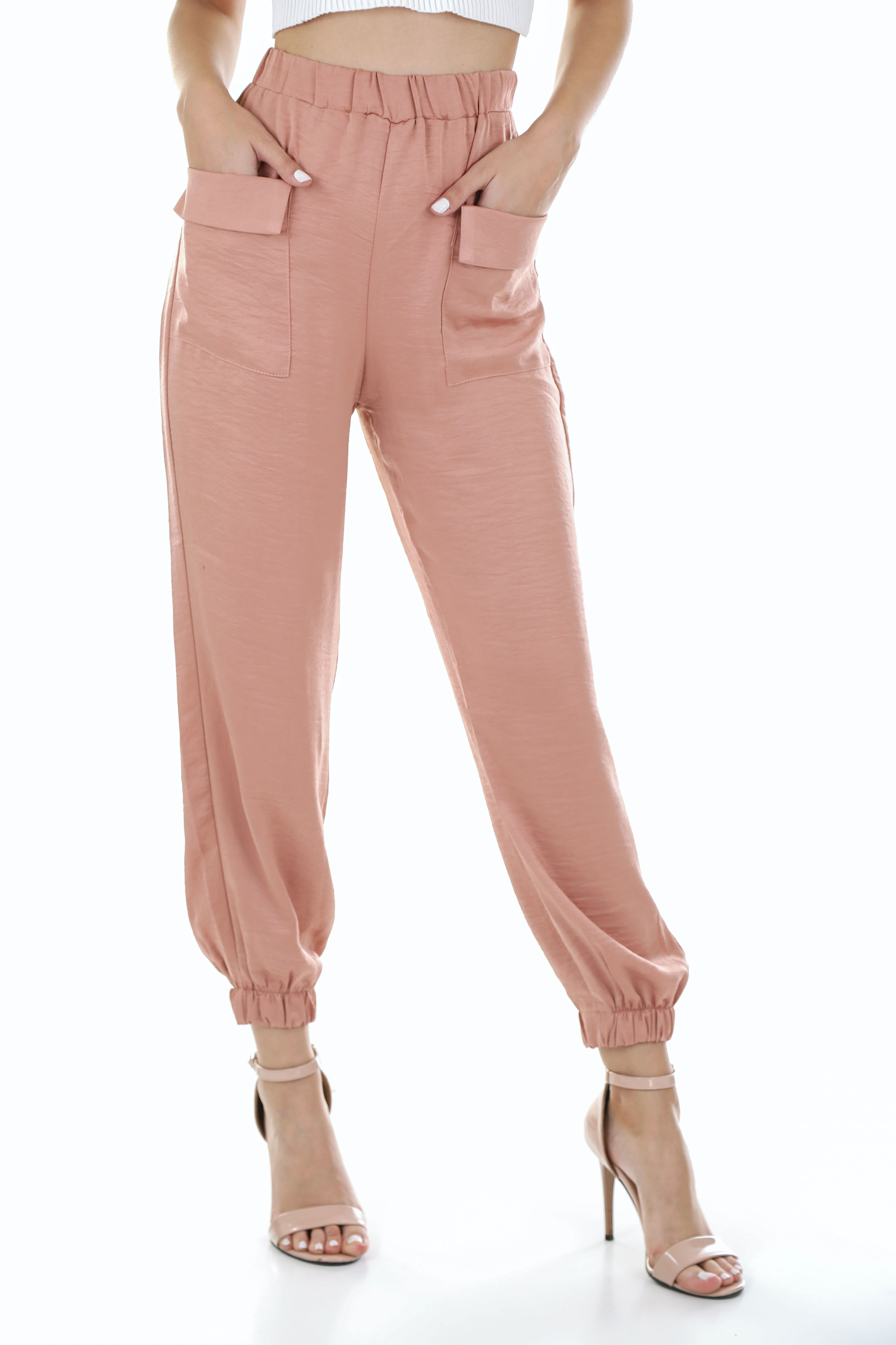 Tight Hem Front Top & Knot Side Jogger Pants