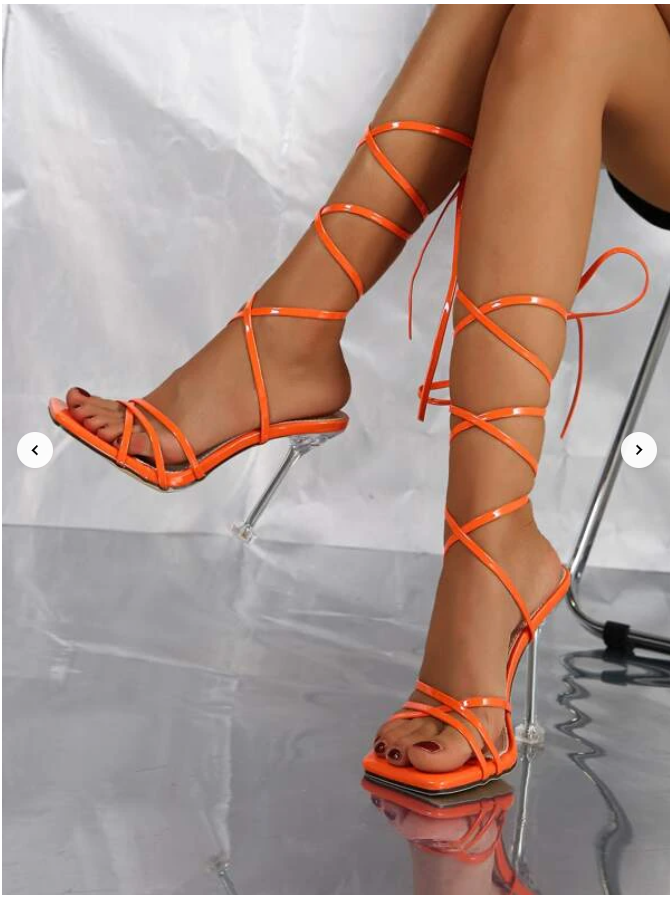 Women Tie Leg Design Stiletto Heeled Strappy Sandals, Funky Summer Heeled Sandal