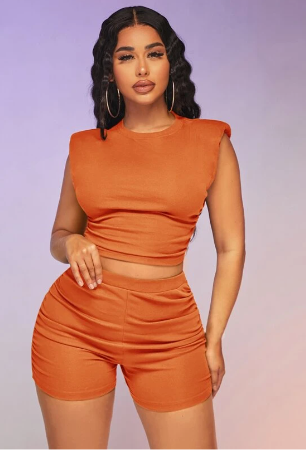 SXY Ruched Crop Tank Top & Biker Shorts