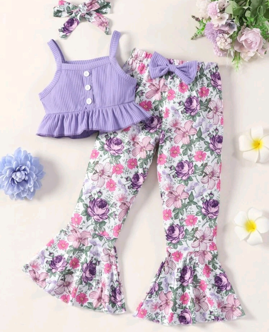 Cami top, flare leg pants and headband 