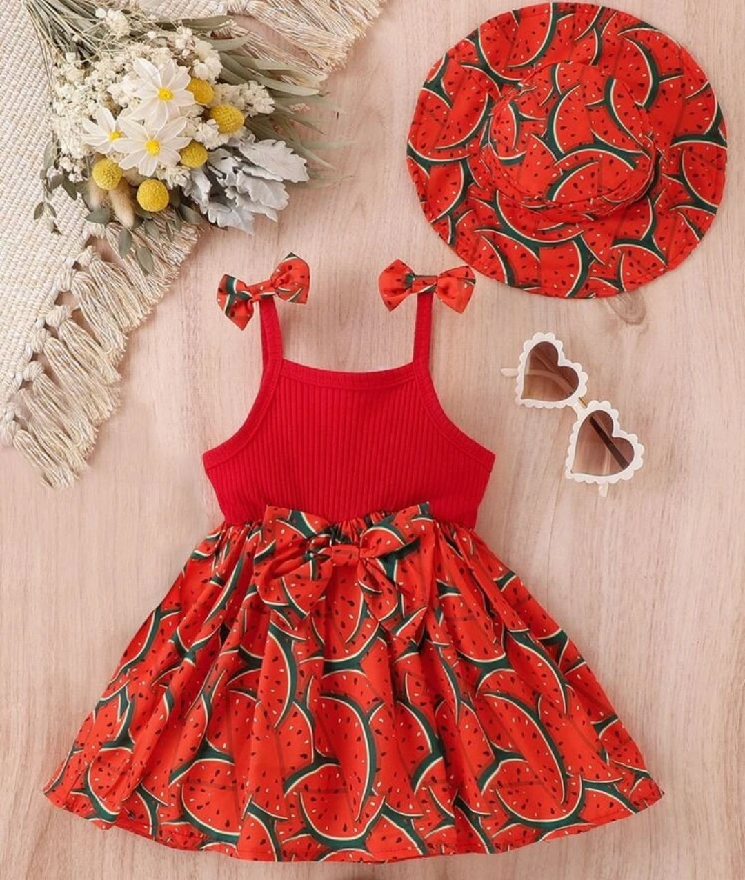 Red dress and hat 