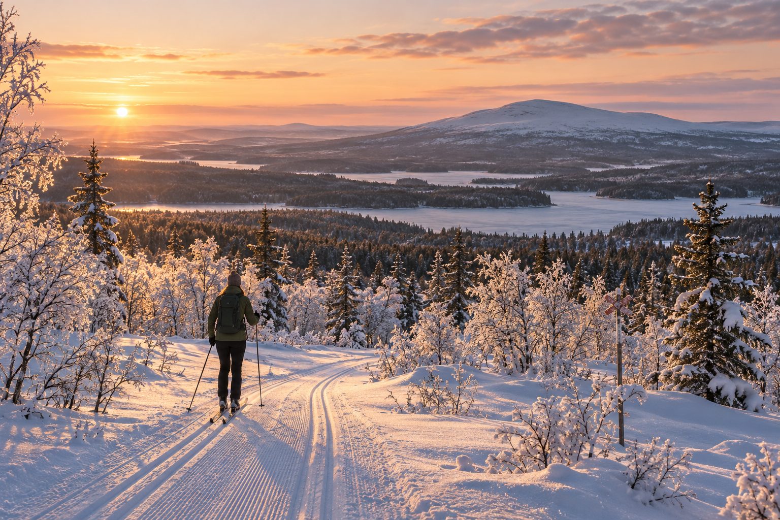 Illustration of a winter outing on a rounded northern fell
