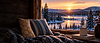 Illustrative cushions beside a snowy Nordic landscape