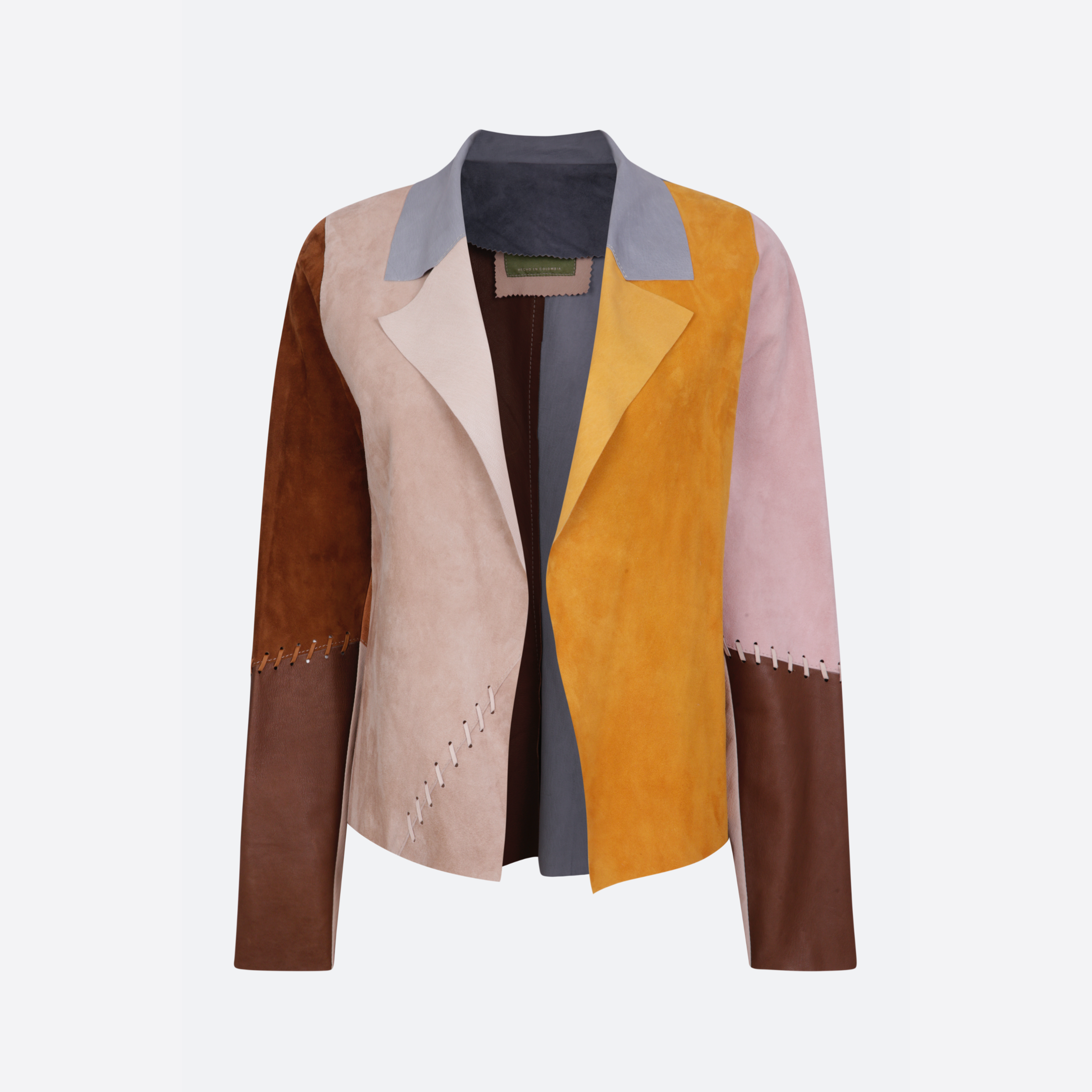Suede Leather Classic Short Jacket with Stitch Detail - Patchwork 1