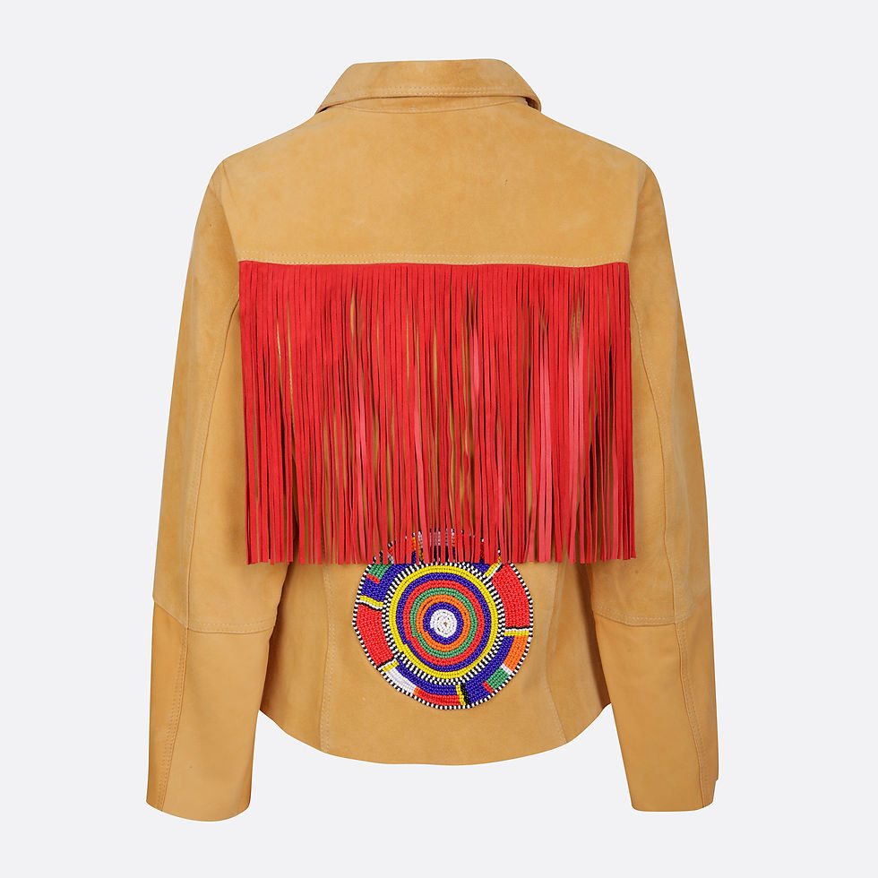 Thumbnail: Suede Fringed Beaded Jacket - Mango/Red