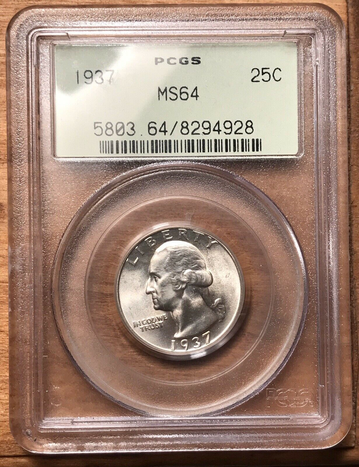1937 Washington Quarter PCGS MS65 Old Green Holder