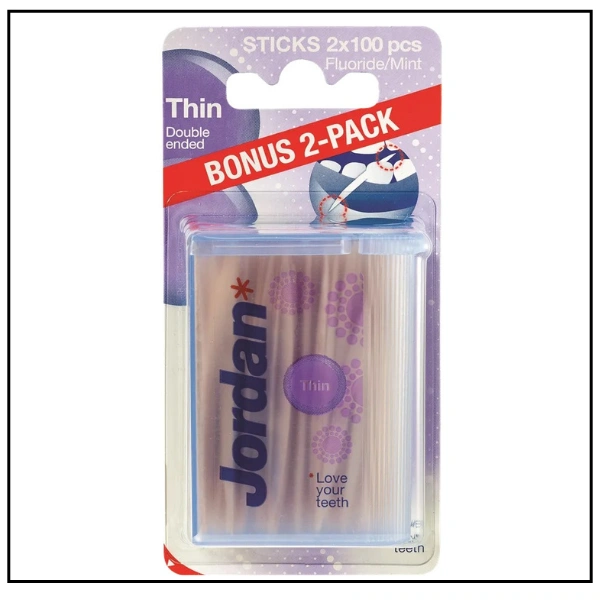 جوردان نكاشات أسنان جوردان مزدوجة الطرف بالفلورايد والنعناع – رفيعة (2×100)