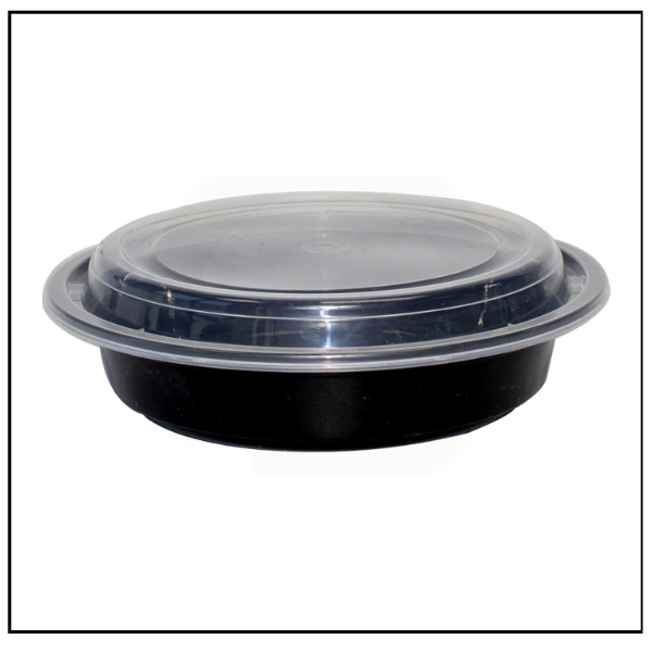 علبه بلاستيك اسود 700 مل مدور 24OZ + غطاء مرتفع (150 علبه + 150 غطاء في الكرتونه)