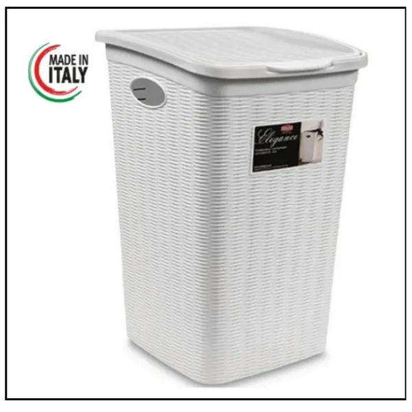 سلة غسيل بلاستيك – 50 لتر – 38×37×55 سم – غطاء ابيض – STEFANPLAST