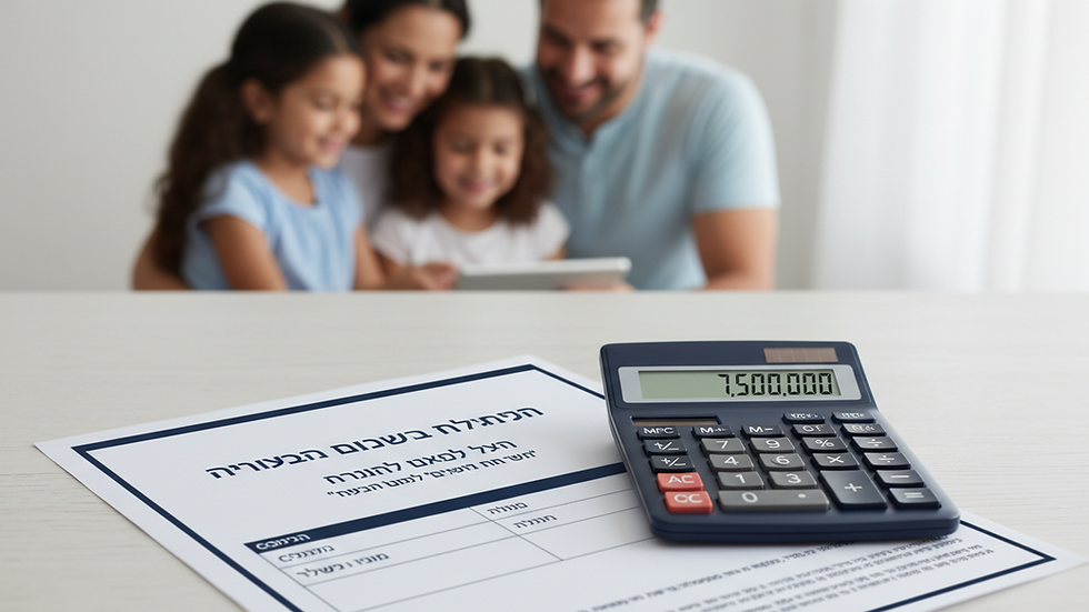 Close-up view of a calculator and insurance policy on a wooden table