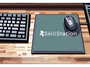 AI generat version av tangentbord, muspekare och musmatta med SkillStation logga på.