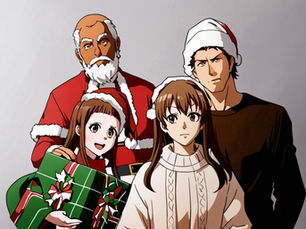A computer generated christmas song. The team picture changes back and forth to a variation where AI has added its creative flair! The people become animé and christmassy.