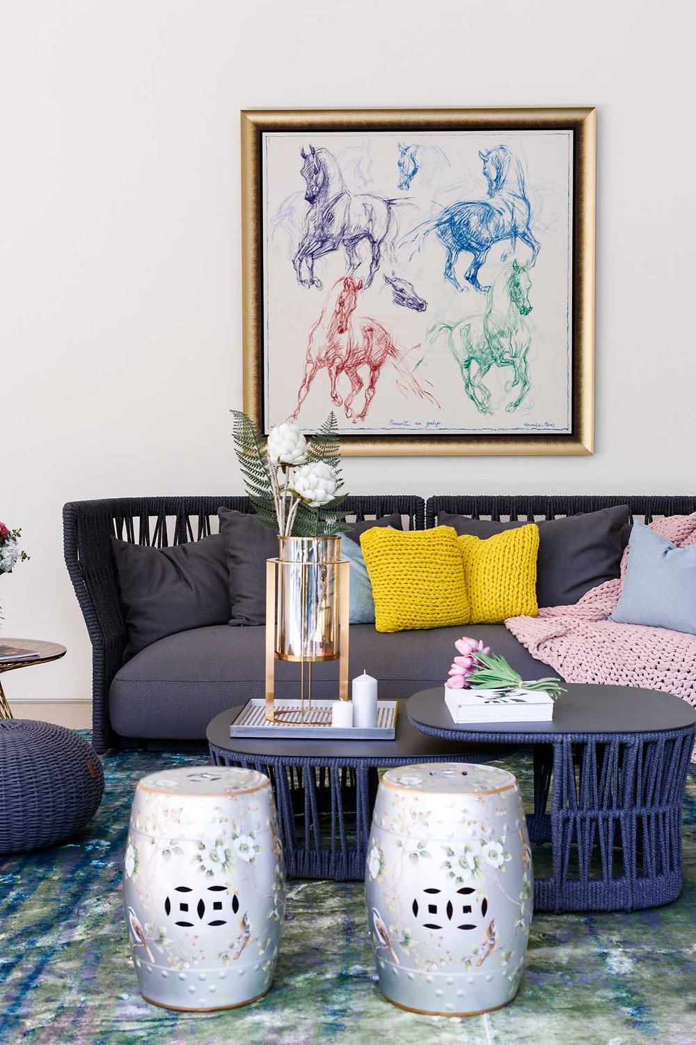 The design firm framed a selection of Hermes scarves to turn these stylish accessories into artworks displayed at various areas of this house