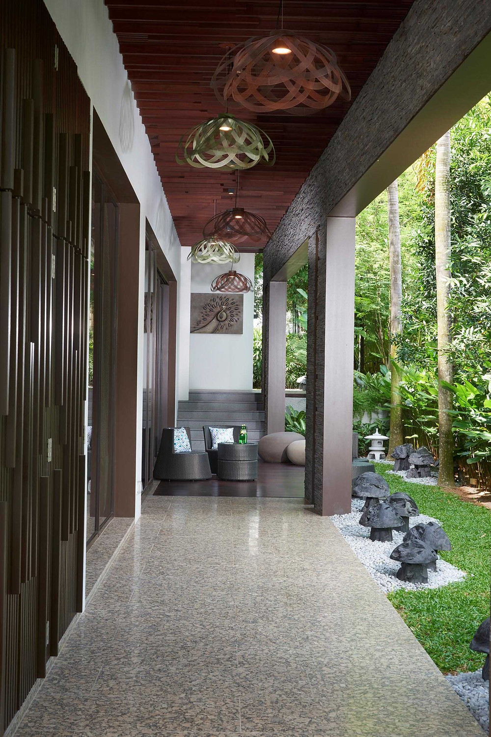 Immersing in Nature Good Class Bungalow Natural stone Exotic stones Yeni Grey Magma Black granite Forest Onyx Nero Marquina Walnut Travertine Palisandra Gold Shanxi Black Singapore Cable Road Leedon Park Chestnut Crescent District 10 award winning residential interior design Hotel look powder room bathroom luxurious premium high end timeless