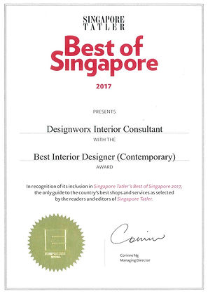 Singapore Tatler Best of Singapore 2017 l Best Interior Design l Designworx Interior Consultant