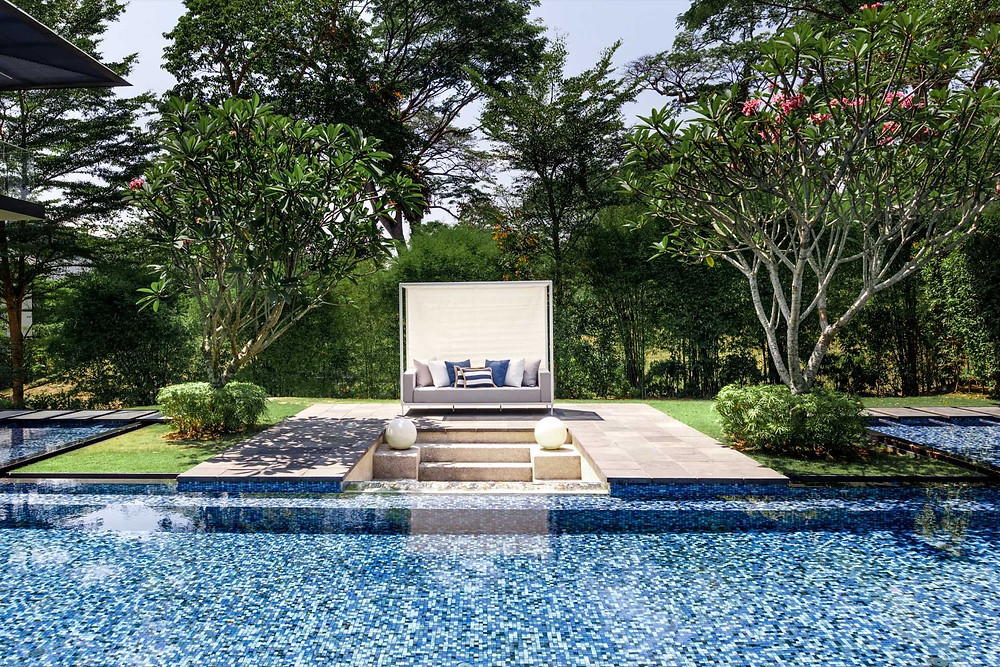 Good Class Bungalow Natural stone Exotic stones Yeni Grey Magma Black granite Forest Onyx Nero Marquina Walnut Travertine Palisandra Gold Shanxi Black Singapore Cable Road Leedon Park Chestnut Crescent District 10 award winning residential interior design Hotel look powder room bathroom luxurious premium high end timeless