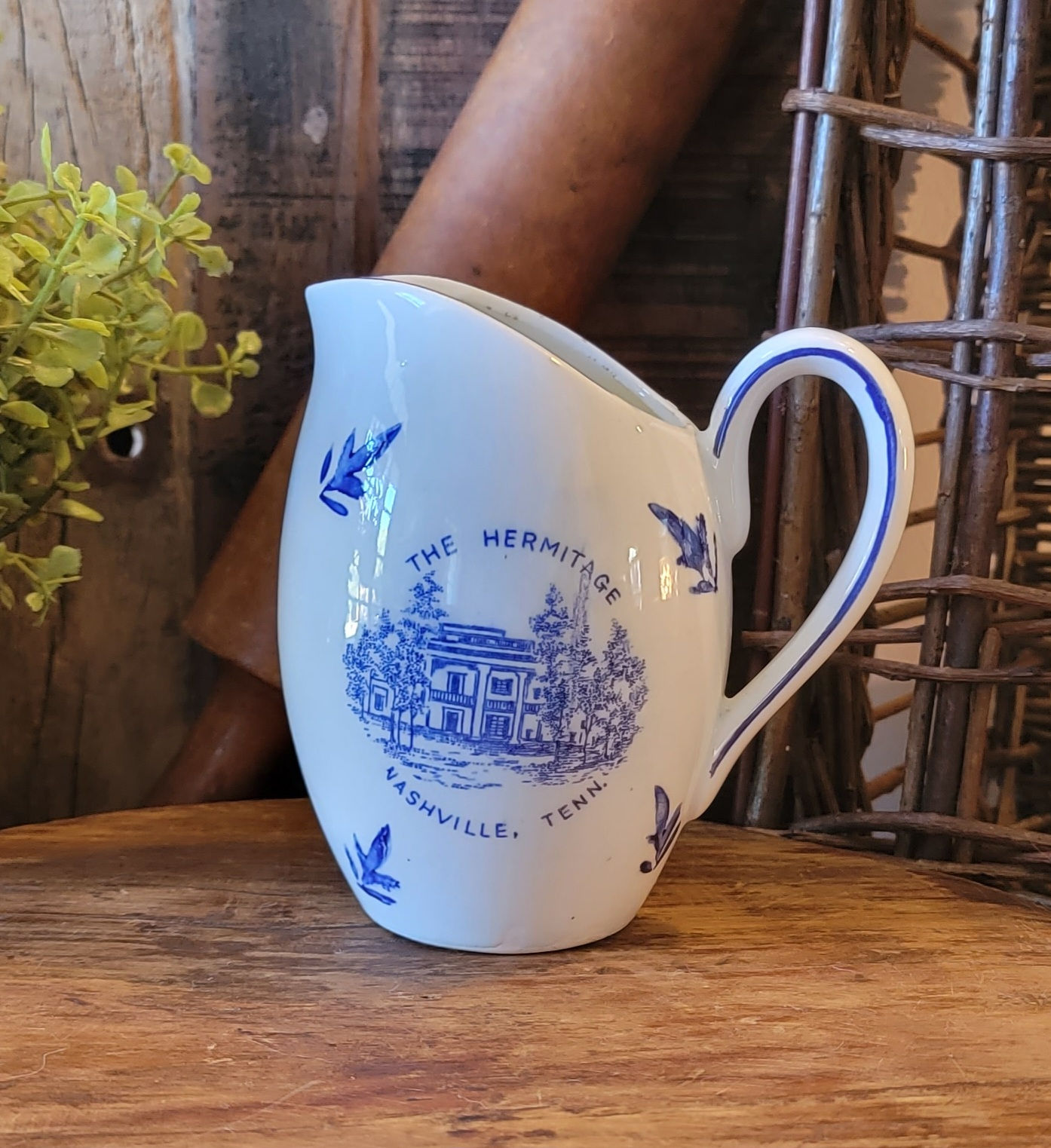 Vintage Blue & White Hermitage Hotel Creamer
