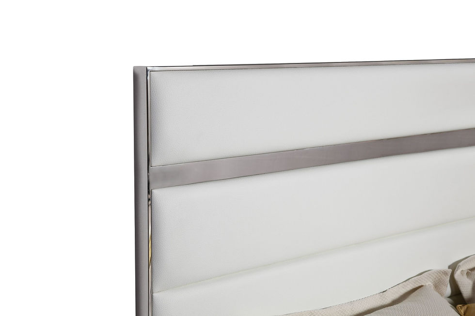Thumbnail: Modern White Vegan Leather + Stainless Steel Bedroom Set