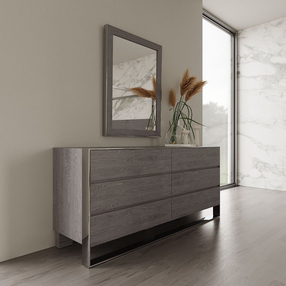 Thumbnail: E king Grey Elm & Stainless Steel Bedroom Set