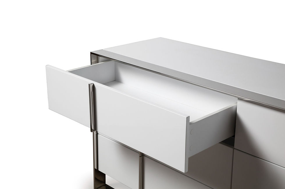 Thumbnail: Modern White Vegan Leather + Stainless Steel Bedroom Set