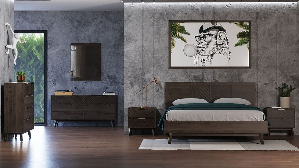Thumbnail: E kingMid-Century Dark Acacia Bedroom Set