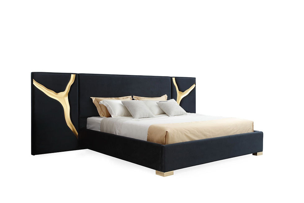 Thumbnail: E king Modern Black & Gold Bed +2 Nightstands