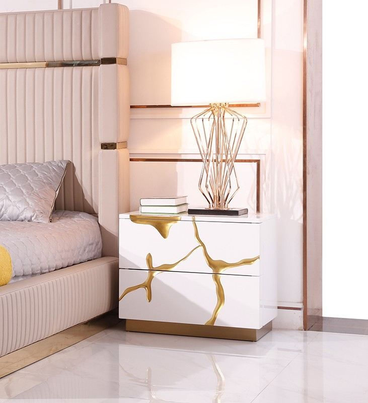 Thumbnail: Queen Sterling Modern Beige  Gold Bed  Nightstands