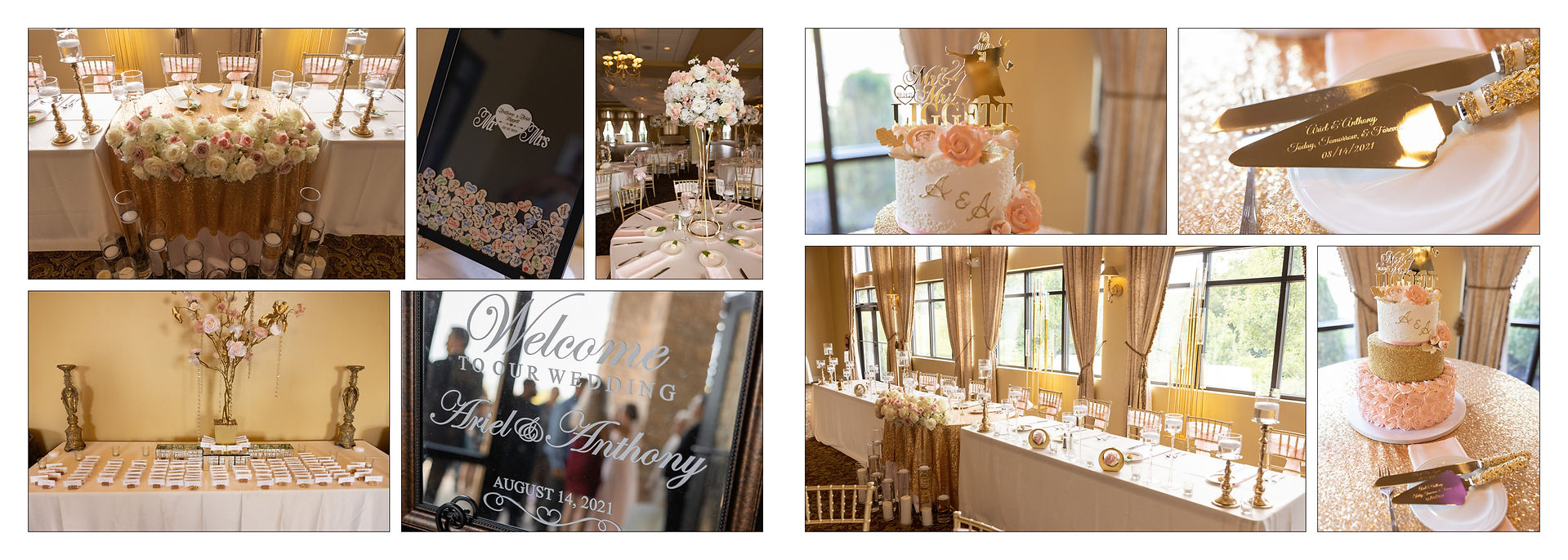 Reception Details of all decorations in gold color