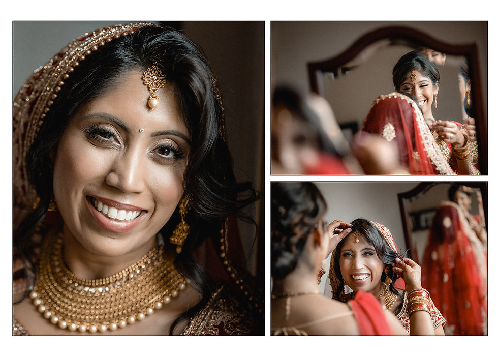 two Indian sisters getting ready for wedding, one helps tidy up the other on album page