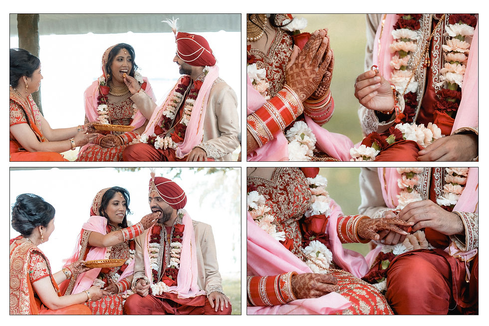 bride feeds the groom, groom feeds the bride, and they exchange the rings.