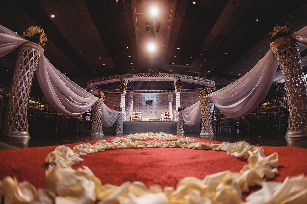 wide shot of Indian ceremony site decor