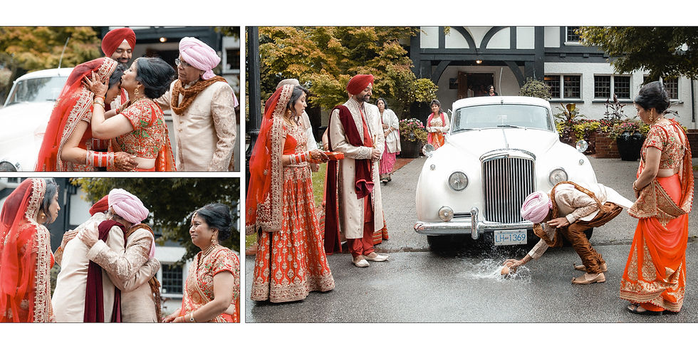 mom and dad bless the bride and groom as coconut is shattered in a separate shot of Indian traditions featuring rolls Royce