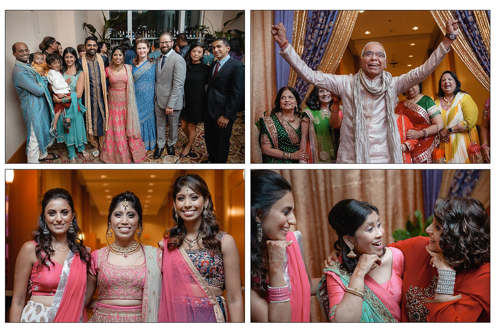 collage of more portraits from wedding reception depicting family and friends along with the bride