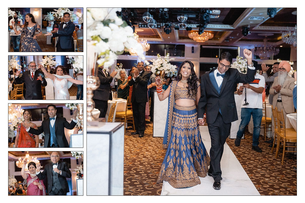 Entrances into the reception hall multiple shots of parents, siblings and the couple