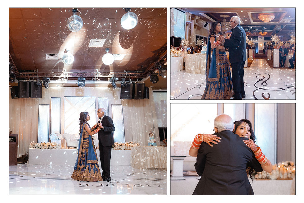 Father dances with his daughter in multiple images on an album page