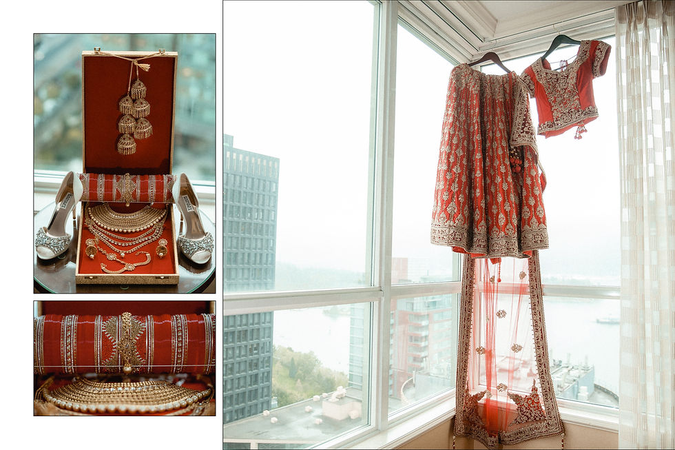 outfits and jewelry is placed all around the hotel room