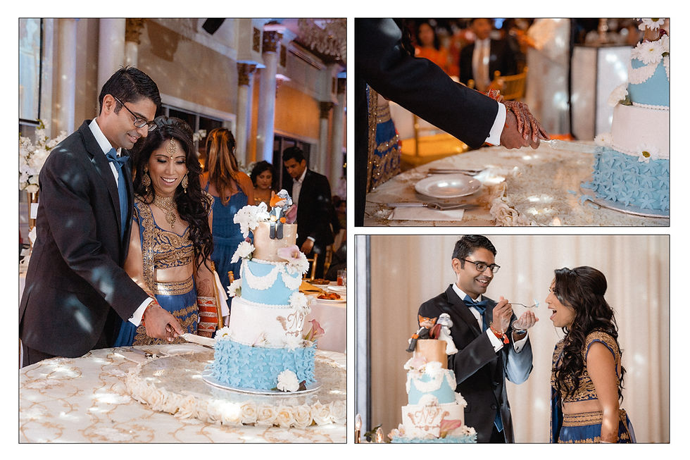 bride and groom cutting the cake