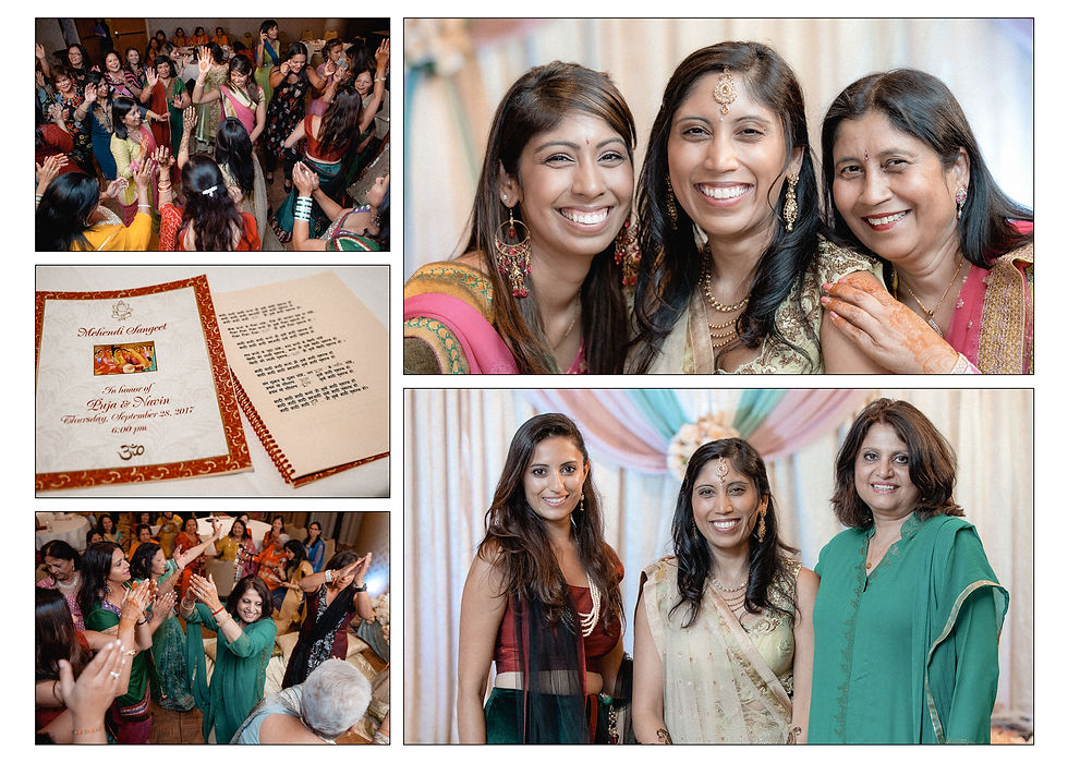 Indian ladies dancing and taking formal portraits in an album layout