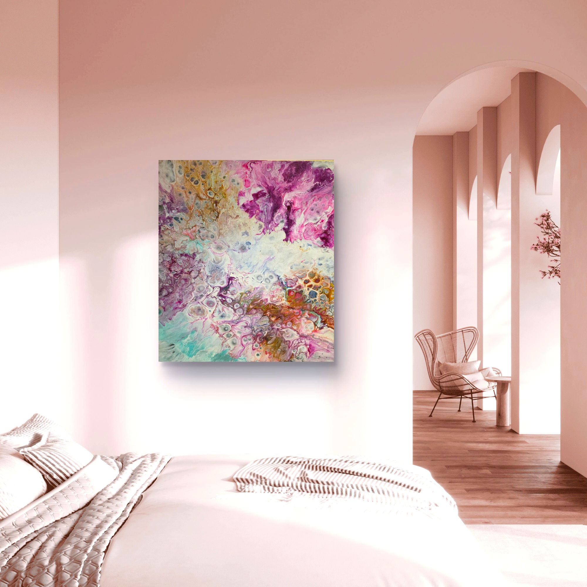 "PINK ROSES" ACRYLIC POUR 20x30