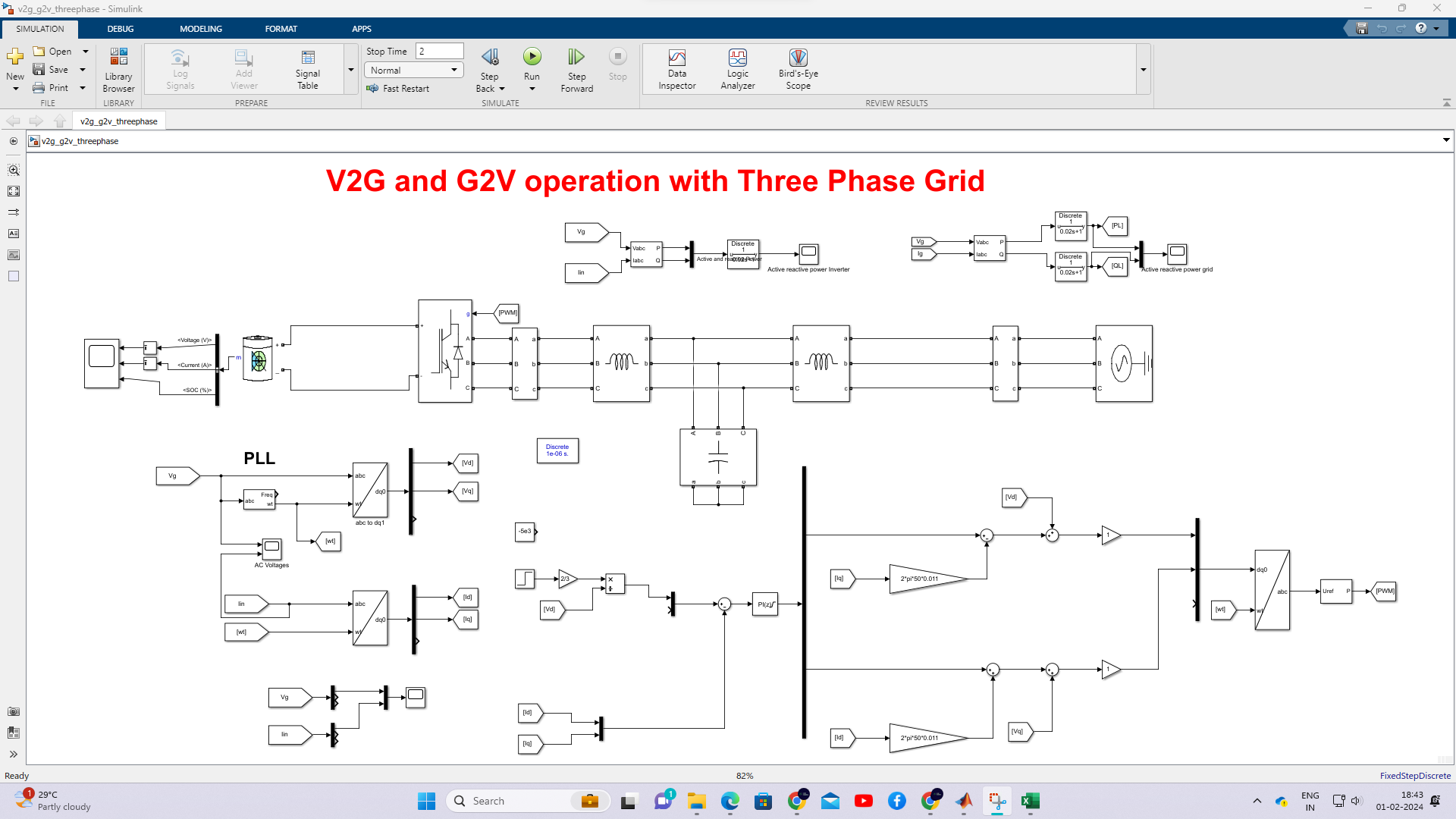 MATLAB Simulation of V2G and G2V operation with Three Phase Grid