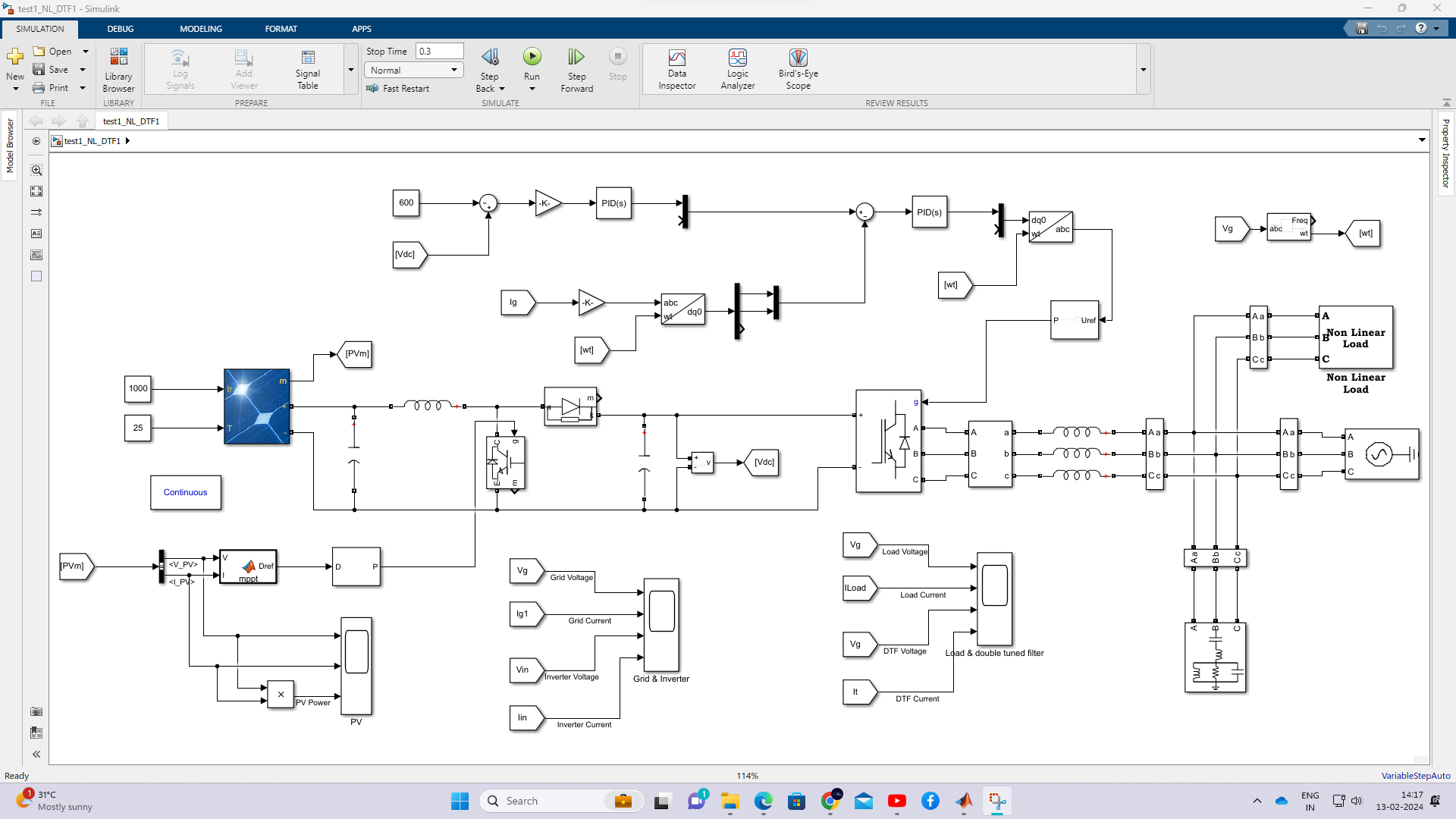 Harmonic Reduction in grid connected PV system - double tuned filter in matlab