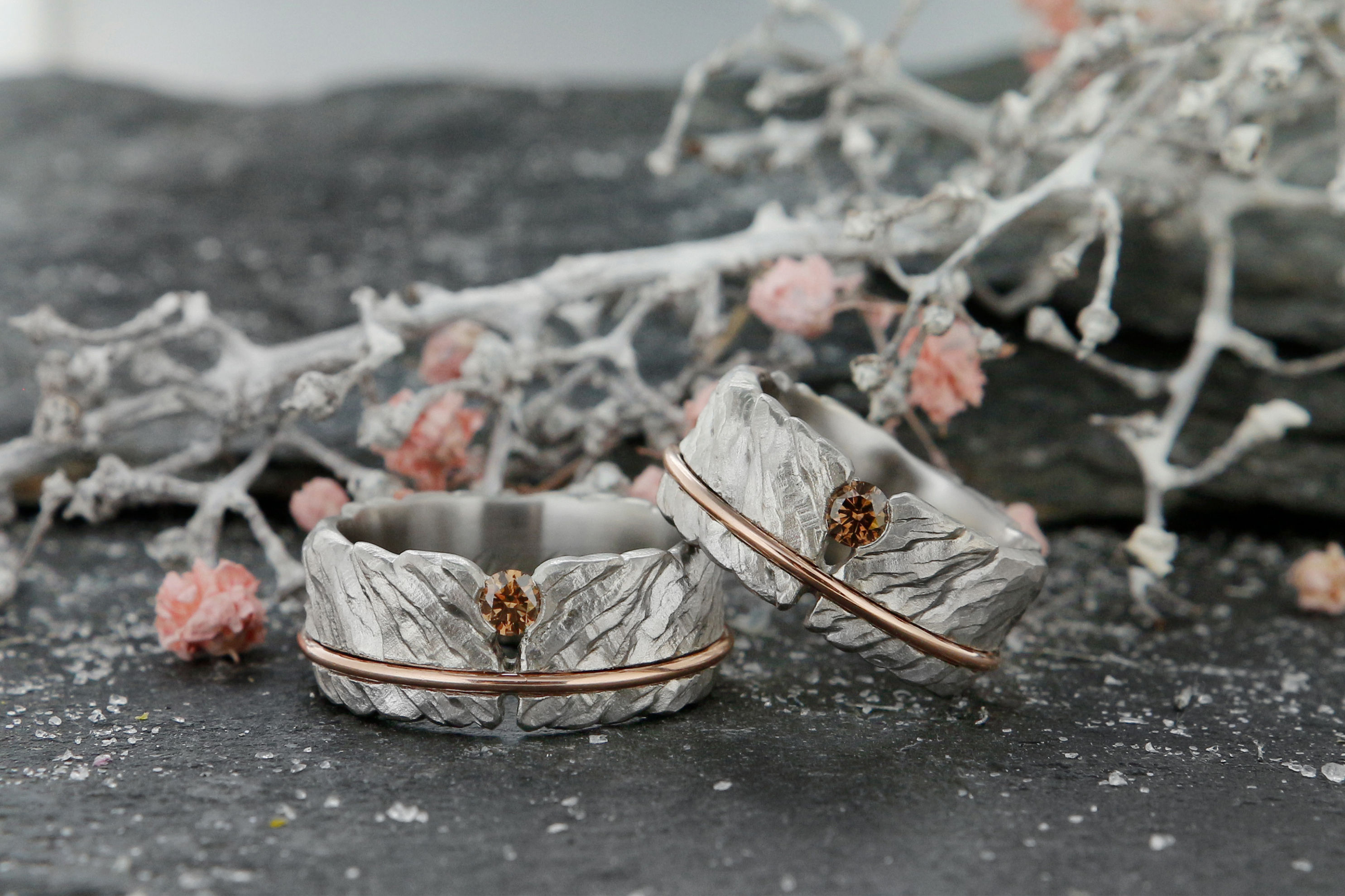 Eheringe Weissgold und Rotgold