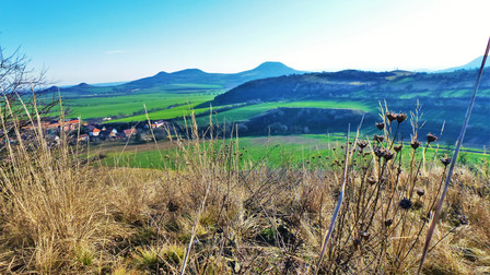 Krajkový rám pohledu z vrchu Skála tvoří suché traviny